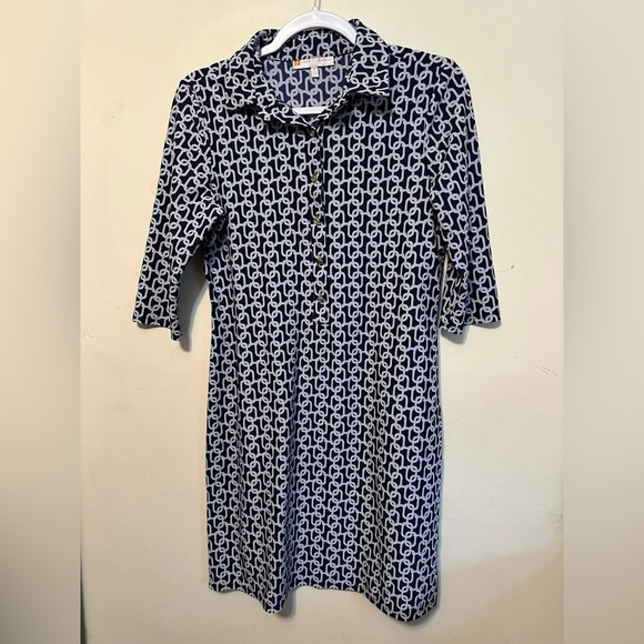 Jude Connally Navy Susanna Dress Chain Link 3/4 Sleeve Dress Size Small - Picture 1 of 4